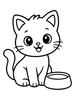 Free printable Happy Kitten With Milk Bowl coloring page