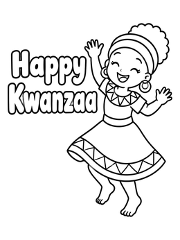 Free printable Happy Kwanzaa Dancing Girl coloring page