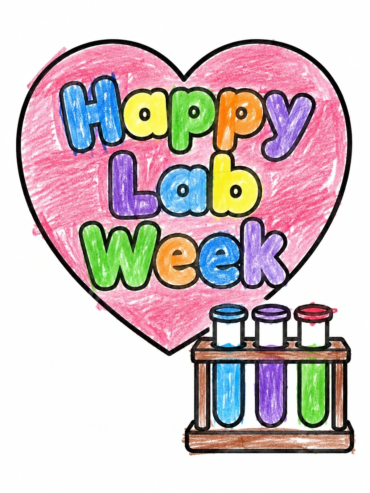 Colored example of the Happy Lab Week Test Tubes coloring page