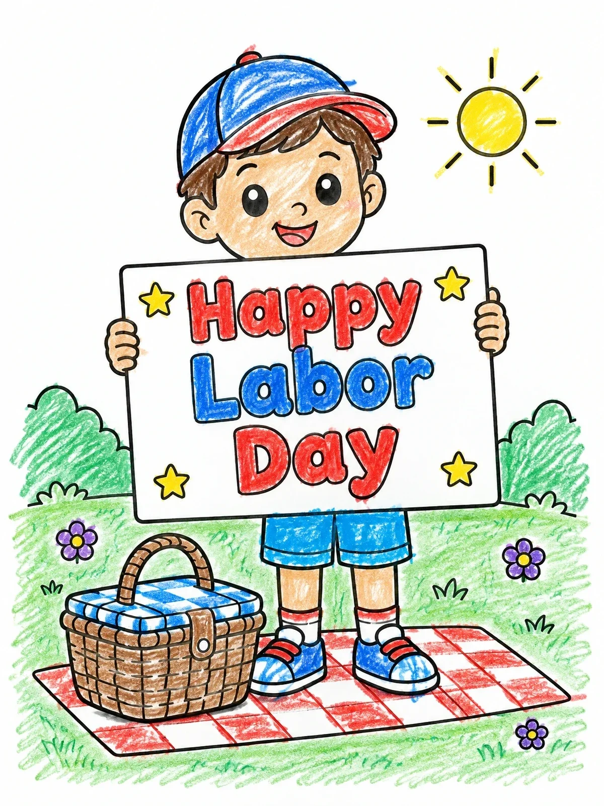 Colored example of the Happy Labor Day Picnic Boy coloring page
