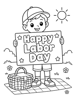 Free printable Happy Labor Day Picnic Boy coloring page