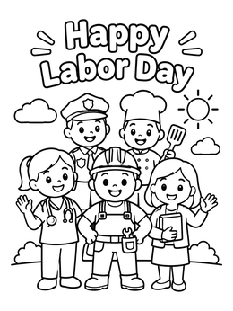 Free printable Happy Labor Day Worker Friends coloring page