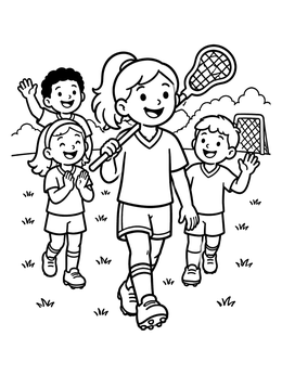 Free printable Happy Lacrosse Player And Friends coloring page