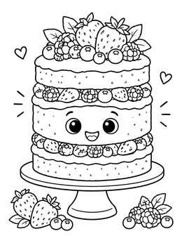 Free printable Happy Layered Berry Cake coloring page
