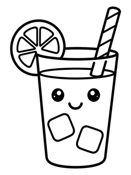 Free printable Happy Lemonade Glass With Straw coloring page