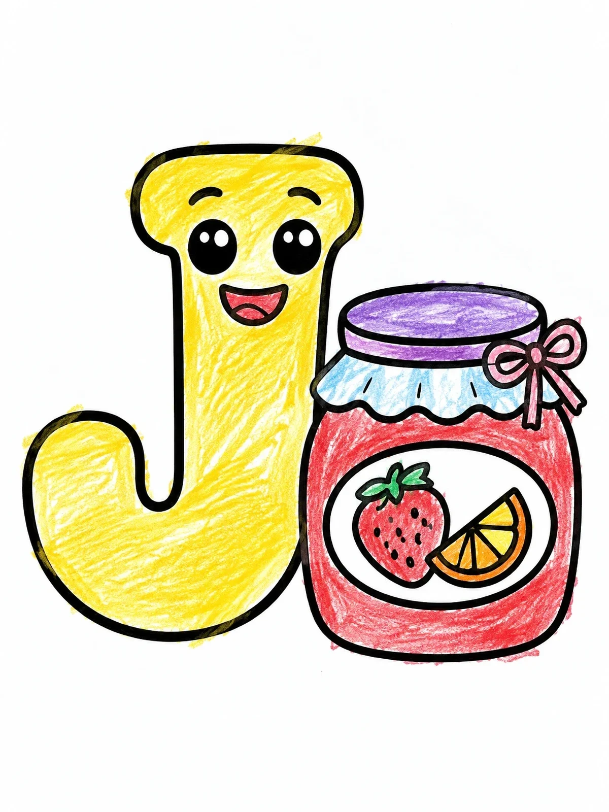 Colored example of the Happy Letter J And Jam Jar coloring page