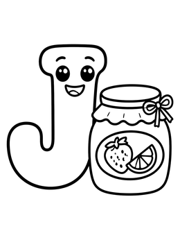 Free printable Happy Letter J And Jam Jar coloring page