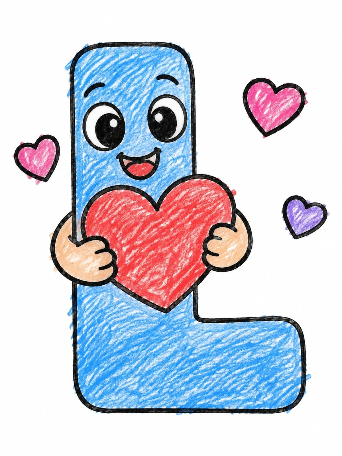 Colored example of the Happy Letter L Holding Heart coloring page