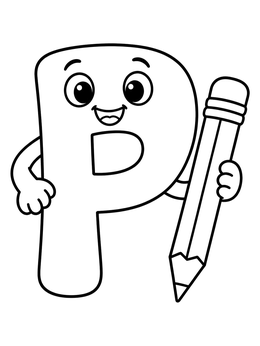 Free printable Happy Letter P Holding A Pencil coloring page