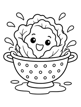 Free printable Happy Lettuce In A Colander coloring page