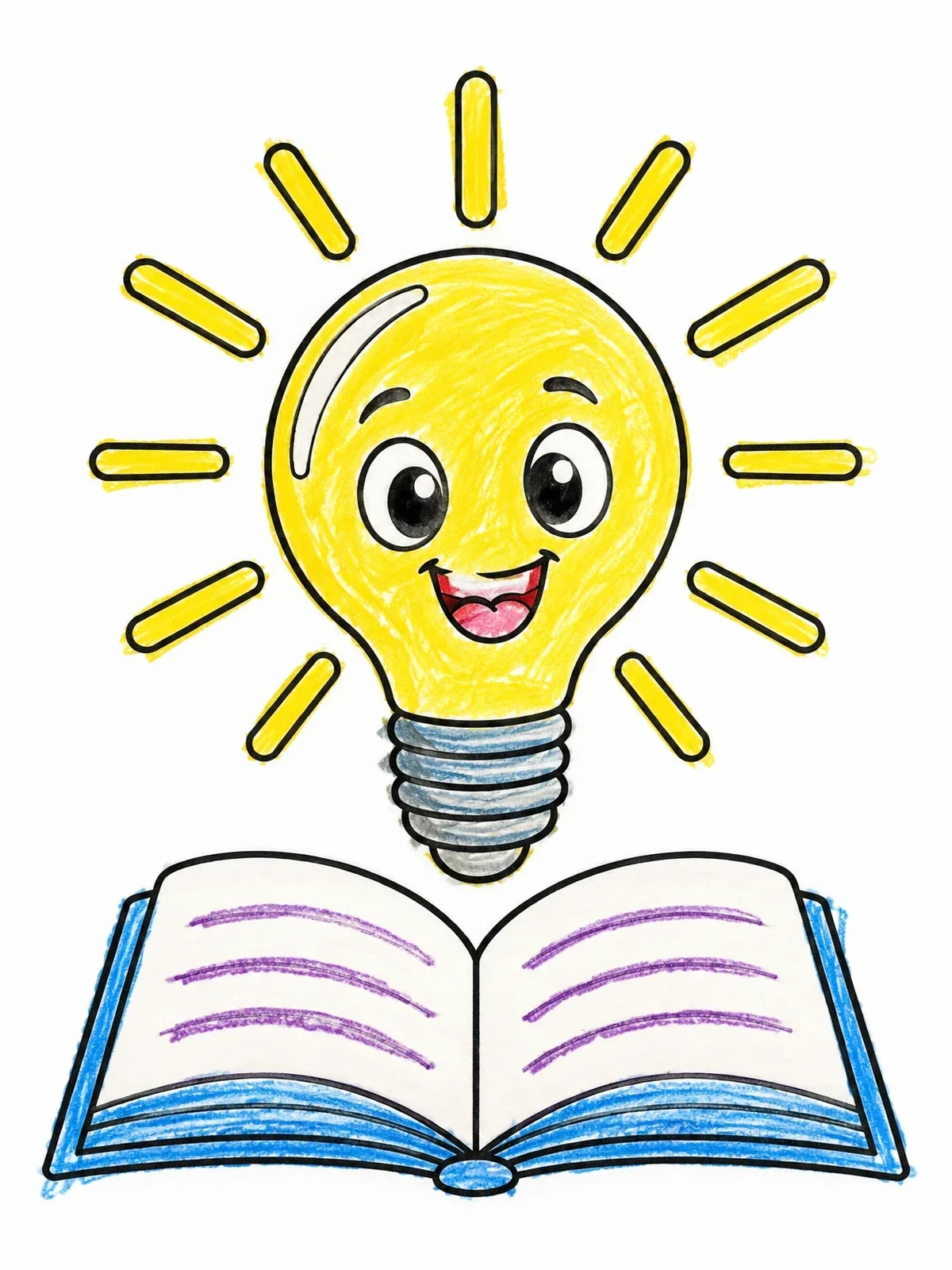 Colored example of the Happy Light Bulb Over Open Book coloring page