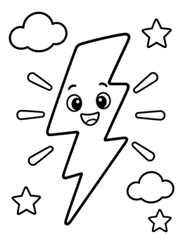 Free printable Happy Lightning Bolt With Clouds coloring page