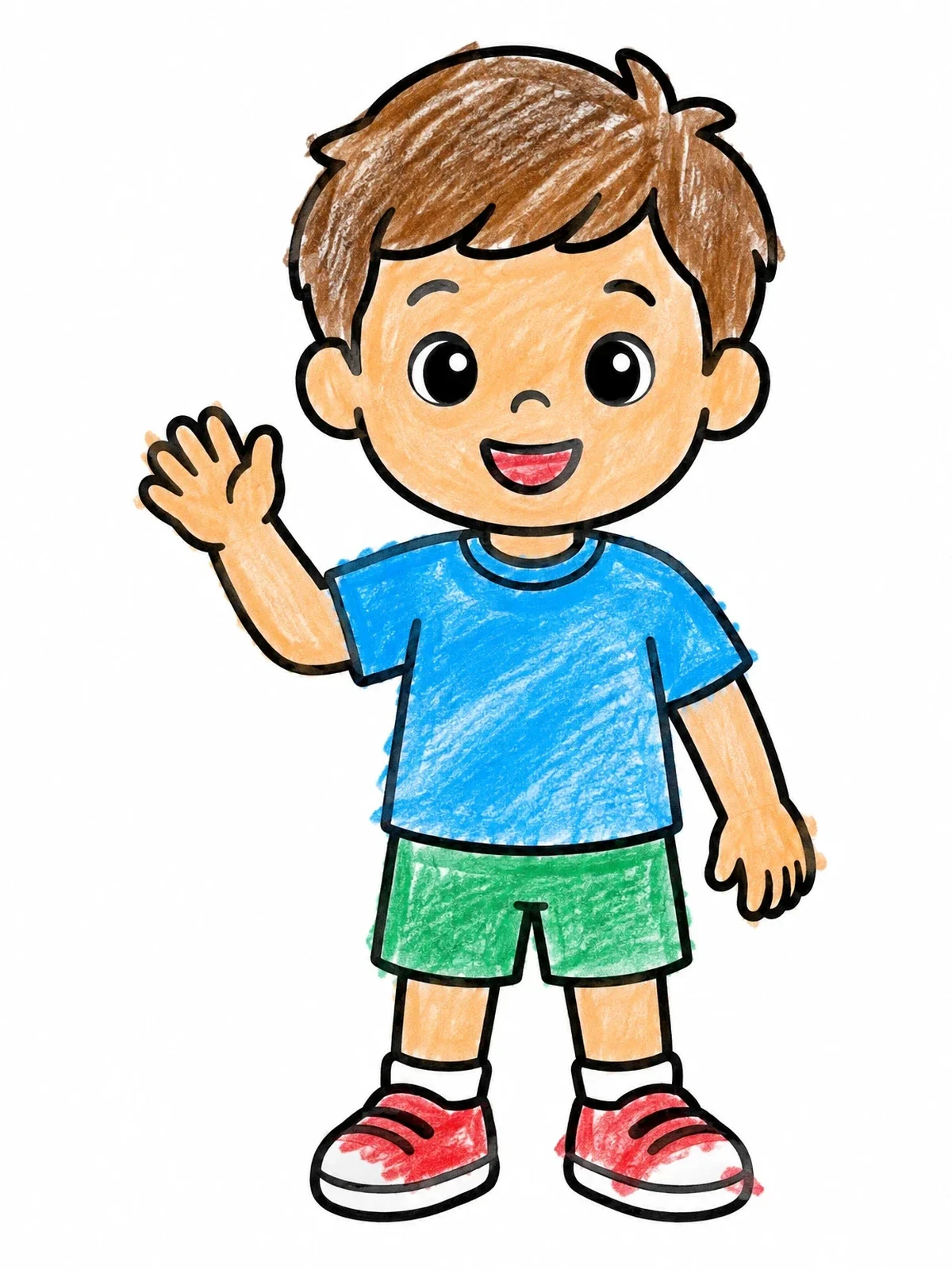 Colored example of the Happy Little Boy Waving coloring page