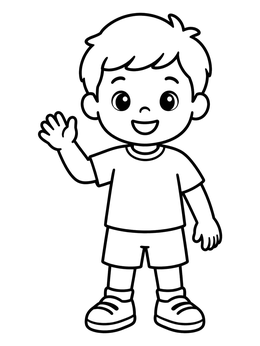 Free printable Happy Little Boy Waving coloring page