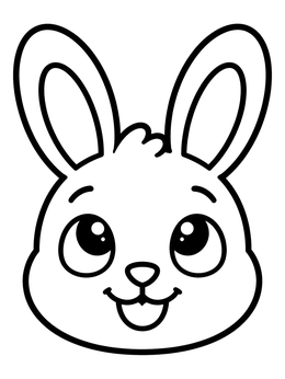 A cheerful bunny coloring page showing a friendly rabbit face looking up with big eyes.