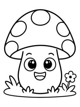 Free printable Happy Little Cartoon Mushroom coloring page