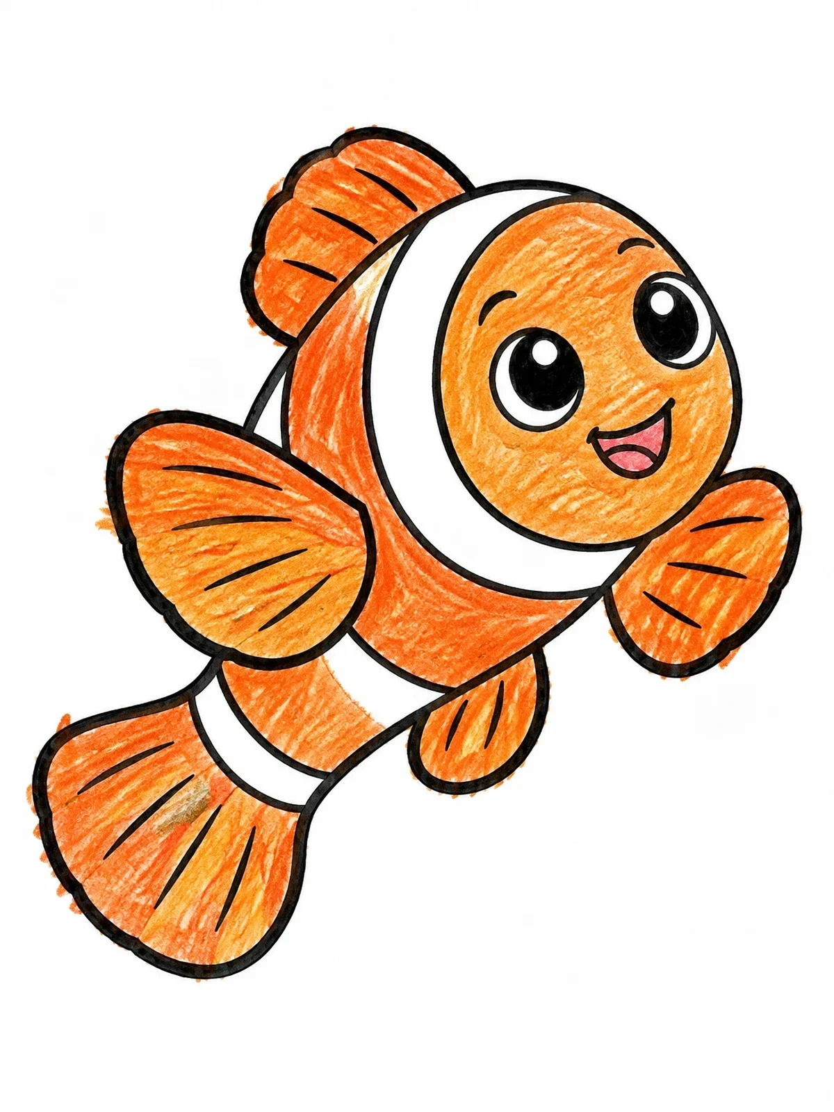 Colored example of the Happy Little Clownfish Swimming Upward coloring page