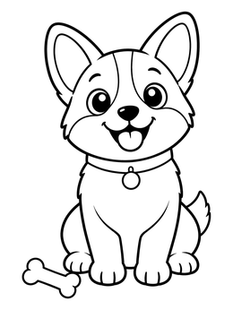 Free printable Happy Little Corgi With Bone coloring page