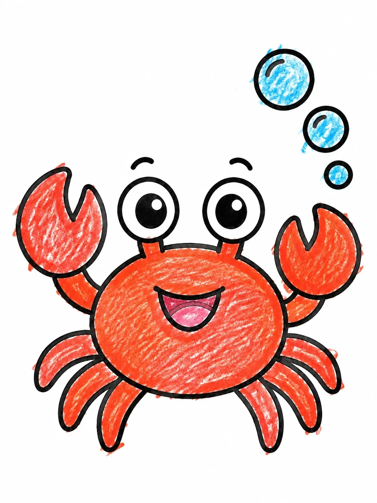 Colored example of the Happy Little Crab With Bubbles coloring page