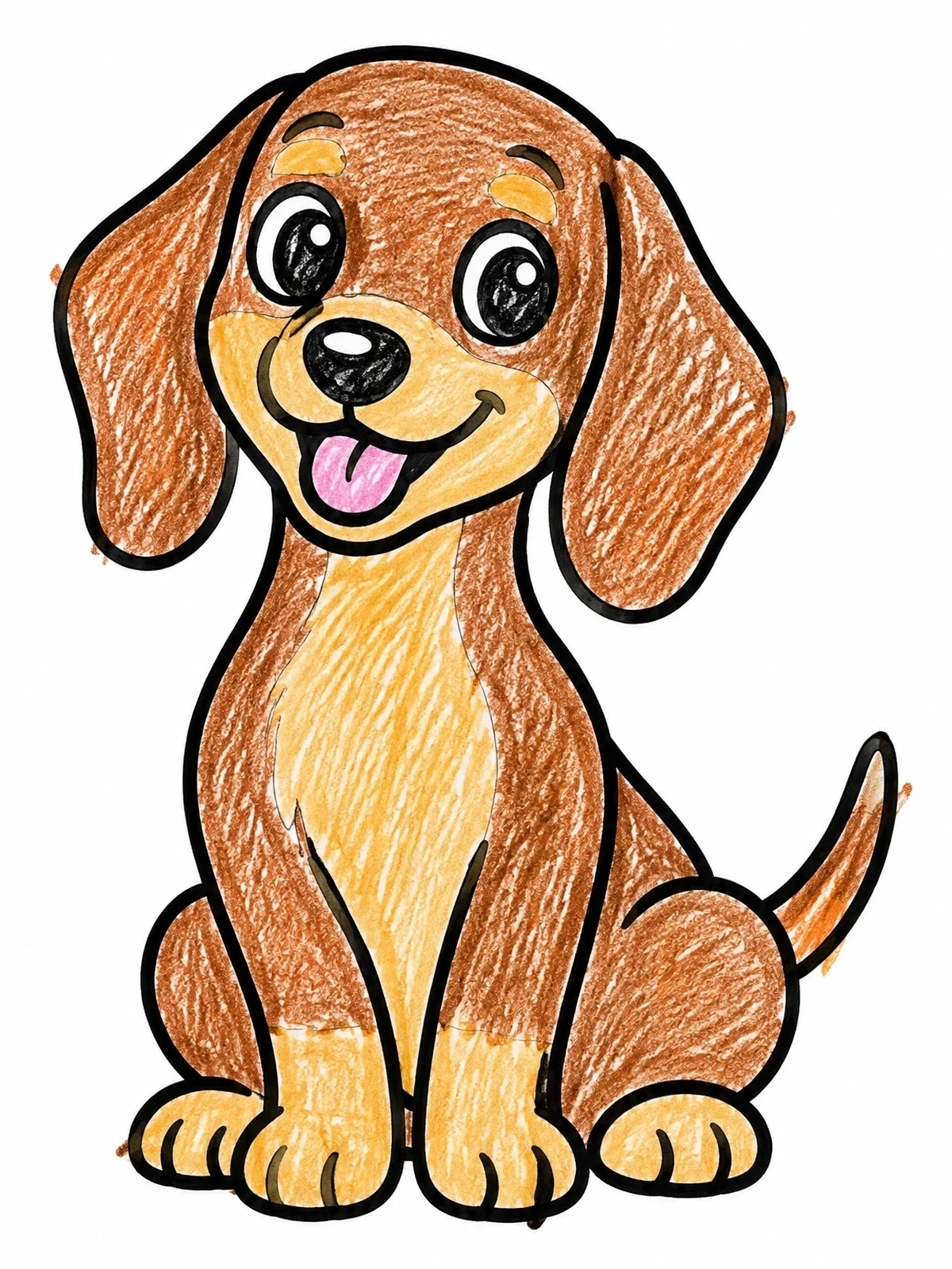 Colored example of the Happy Little Dachshund Puppy coloring page