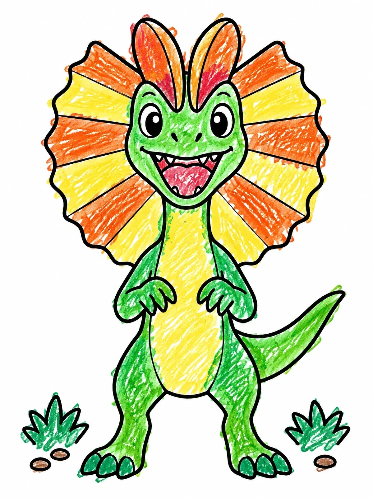Colored example of the Happy Little Dilophosaurus Standing Proud coloring page
