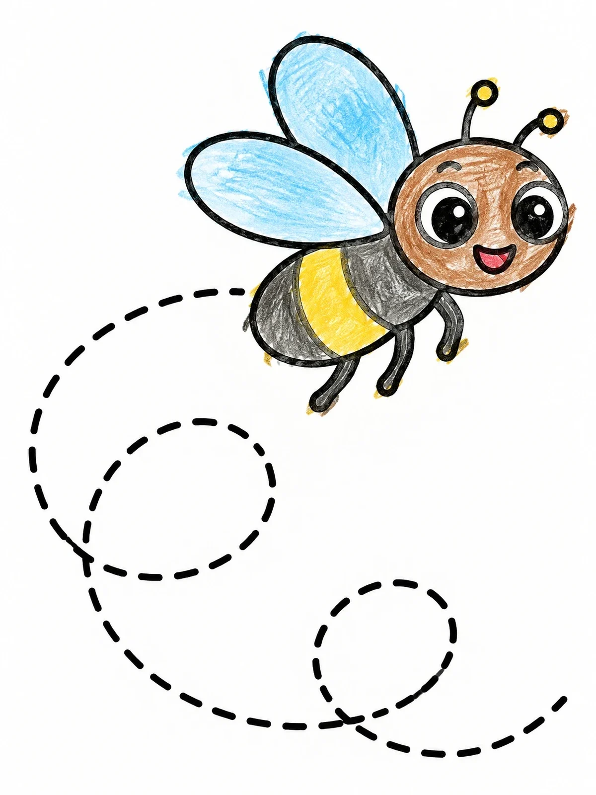 Colored example of the Happy Little Fly In Flight coloring page