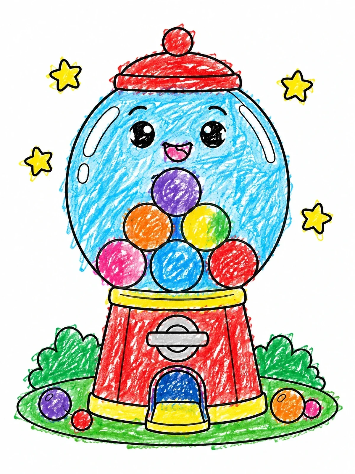 Colored example of the Happy Little Gumball Machine coloring page