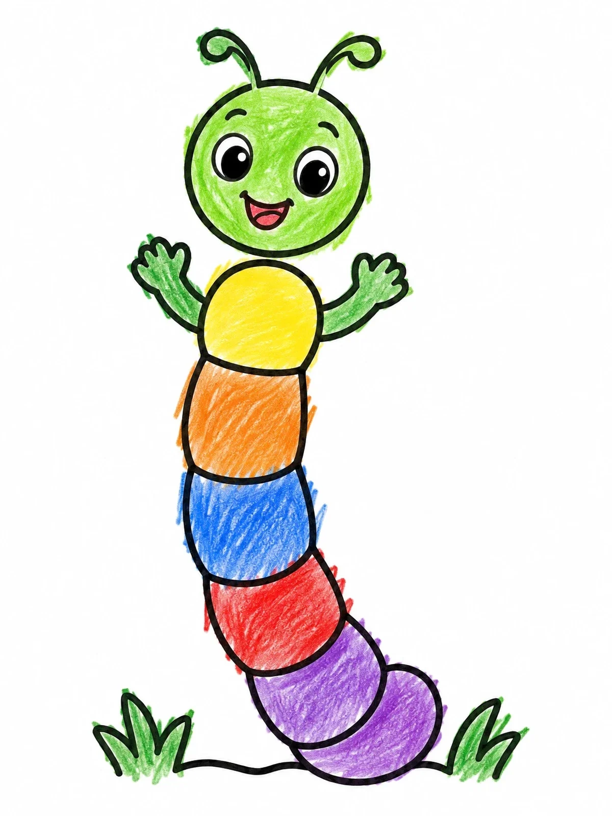 Colored example of the Happy Little Inchworm Standing Up coloring page