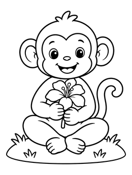 Free printable Happy Little Monkey With Flower coloring page