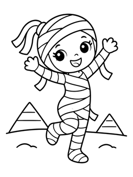 Free printable Happy Little Mummy Dancing coloring page