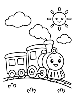 Free printable Happy Little Steam Train On Hills coloring page