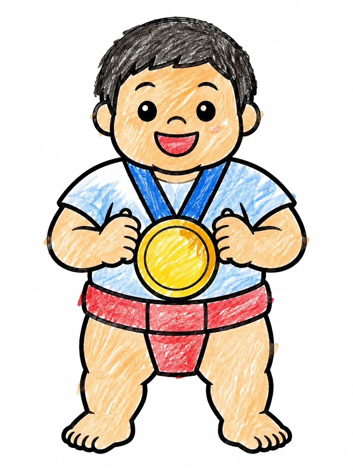Colored example of the Happy Little Sumo Champion With Medal coloring page