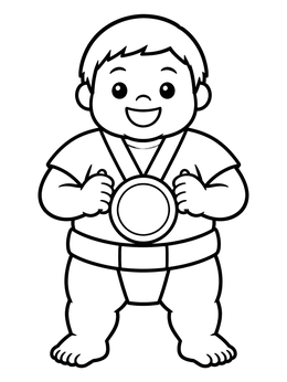 Free printable Happy Little Sumo Champion With Medal coloring page