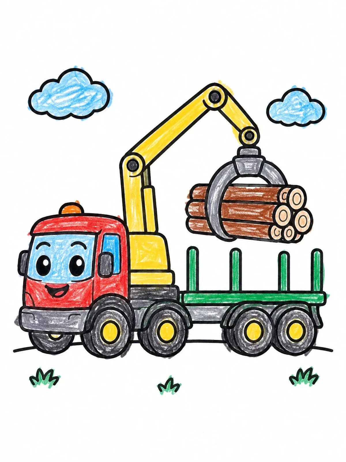 Colored example of the Happy Logging Truck Lifting Logs coloring page