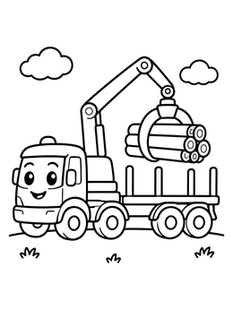 Free printable Happy Logging Truck Lifting Logs coloring page