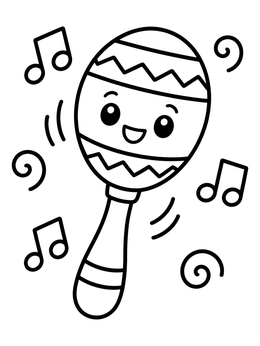 Free printable Happy Dancing Maraca With Music Notes coloring page