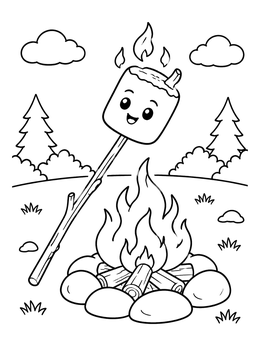 Free printable Toasting Marshmallow By The Campfire coloring page