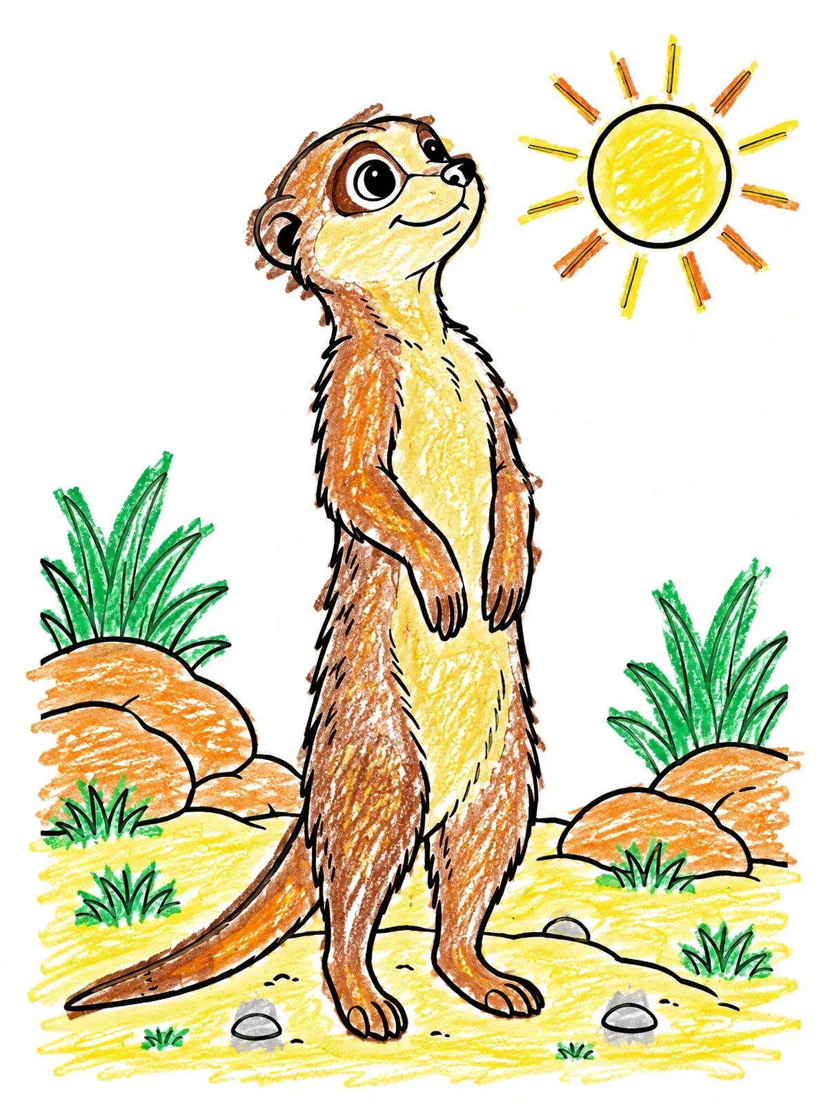 Colored example of the Happy Meerkat In The Sunshine coloring page