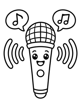 Free printable Happy Singing Microphone With Musical Notes coloring page