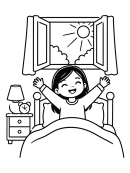 Free printable Happy Morning Stretch In Bed coloring page