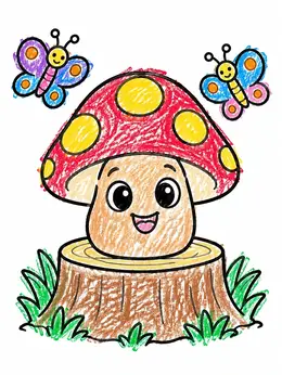 Tree Stump Printable Color Happy Little Mushroom On Tree Stump Coloring Page