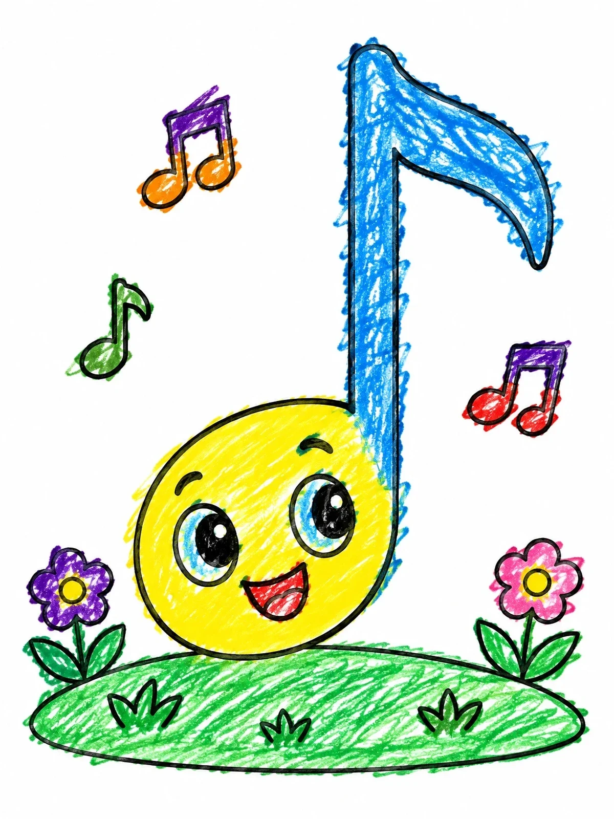 Colored example of the Happy Musical Note In Nature coloring page