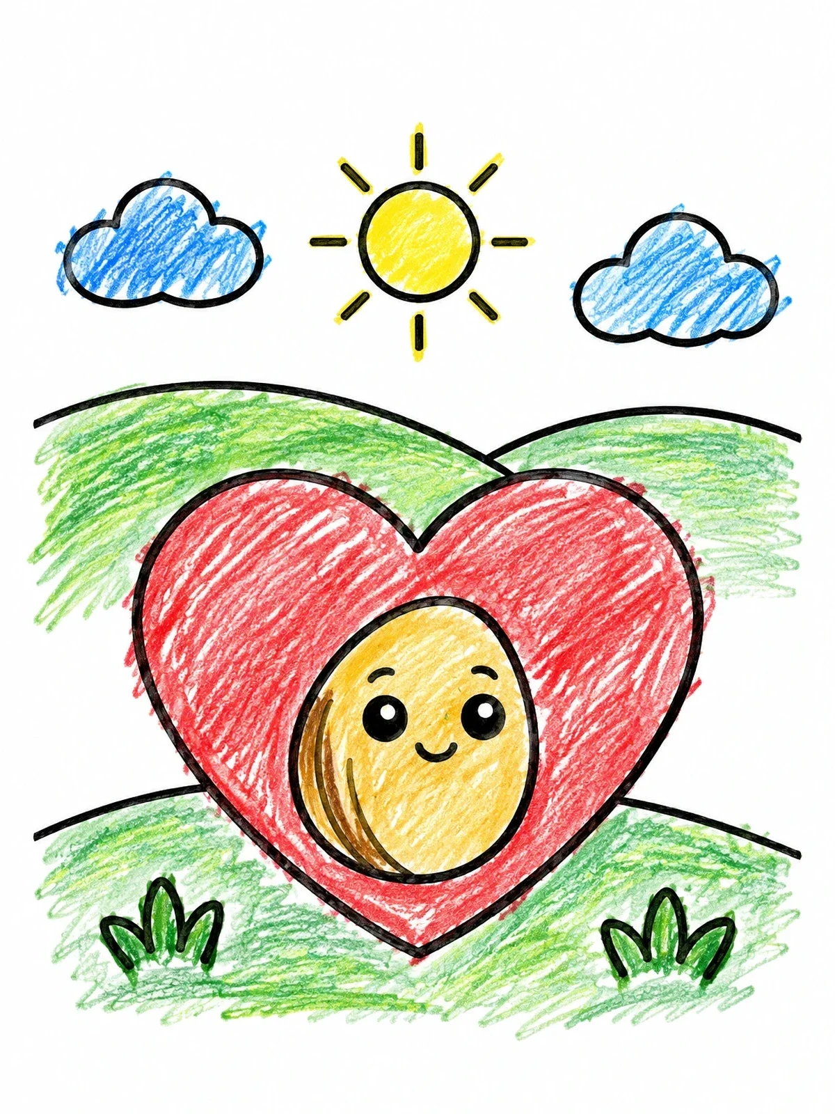 Colored example of the Happy Mustard Seed In Heart coloring page