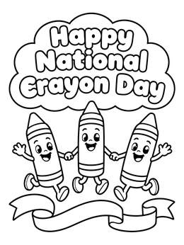 Free printable Happy National Crayon Day Friends coloring page