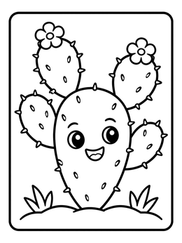 Free printable Happy Prickly Pear Nopal Cactus coloring page