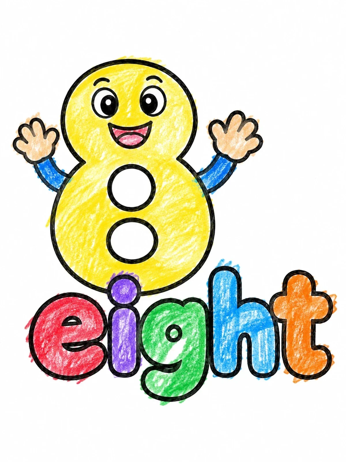 Colored example of the Happy Number Eight With Word coloring page