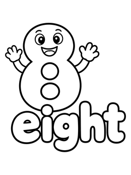 Free printable Happy Number Eight With Word coloring page
