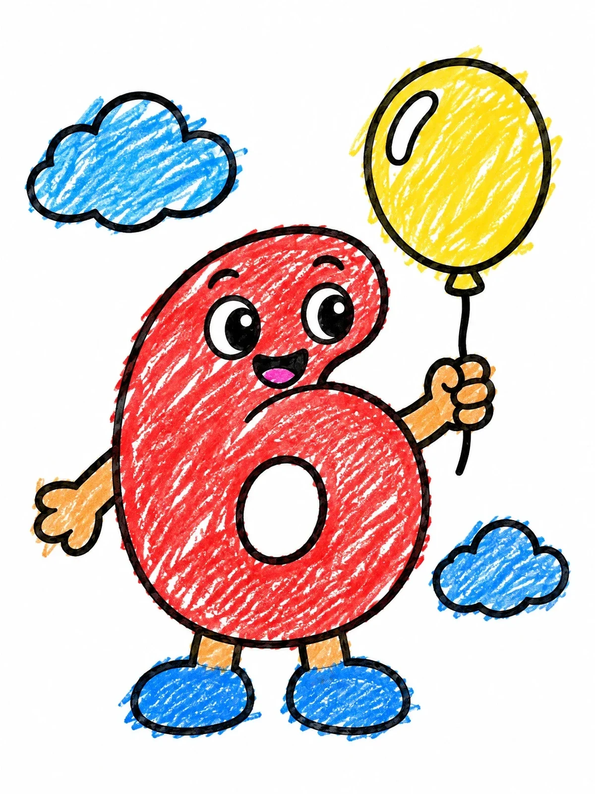Colored example of the Happy Number Six With Balloon coloring page