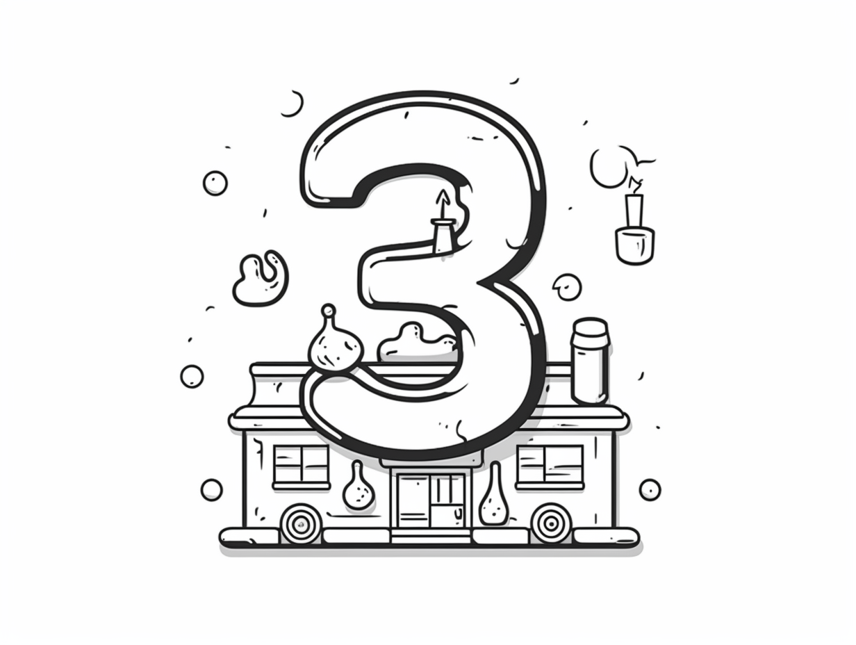 Happy Number Three Coloring - Coloring Page