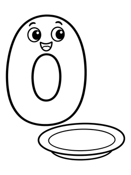 Free printable Happy Cartoon Number Zero With Empty Plate coloring page